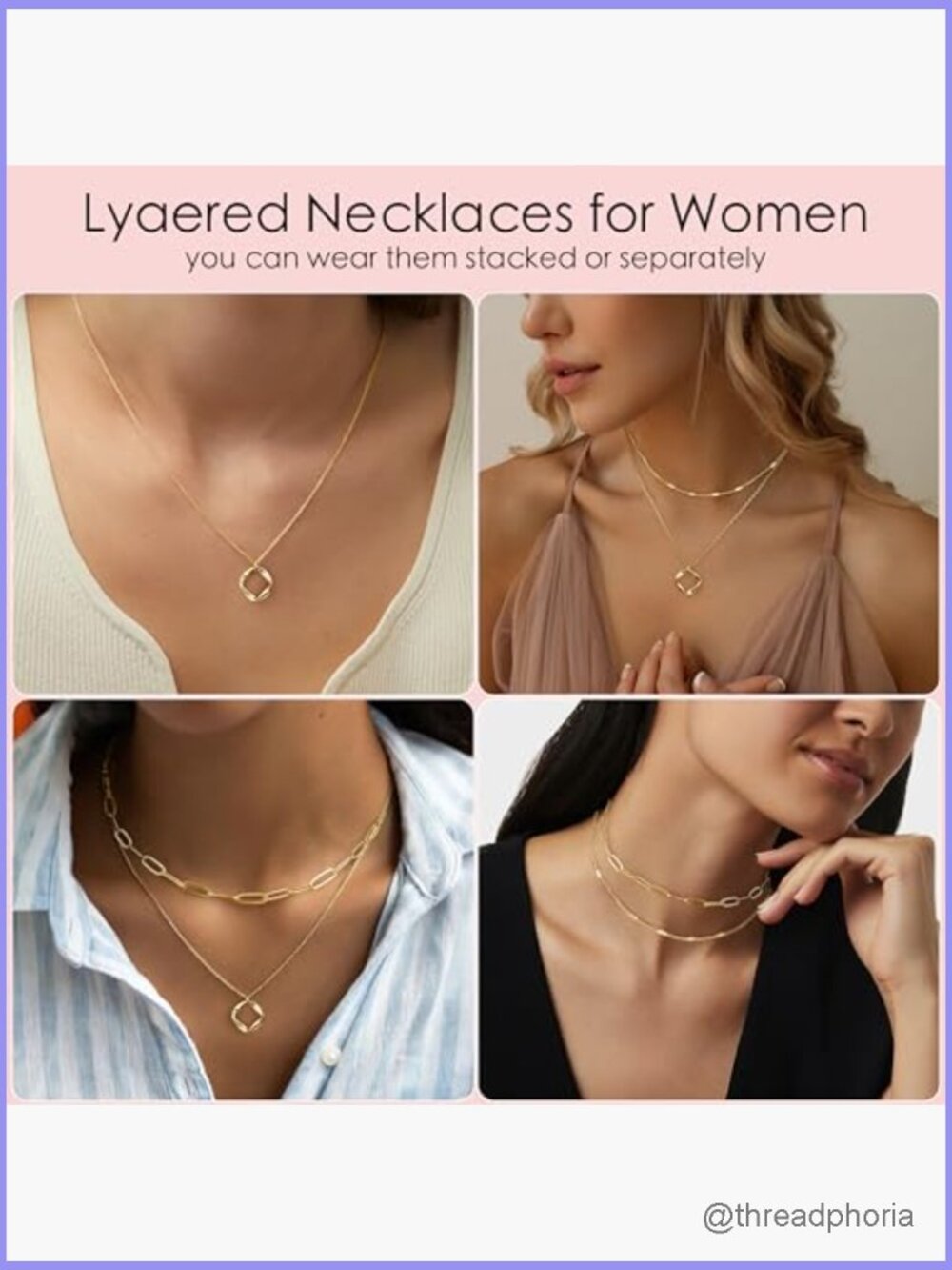 Layered Gold Necklaces Set with Heart Cross Bow Circle Pendants - Picture 5 of 7